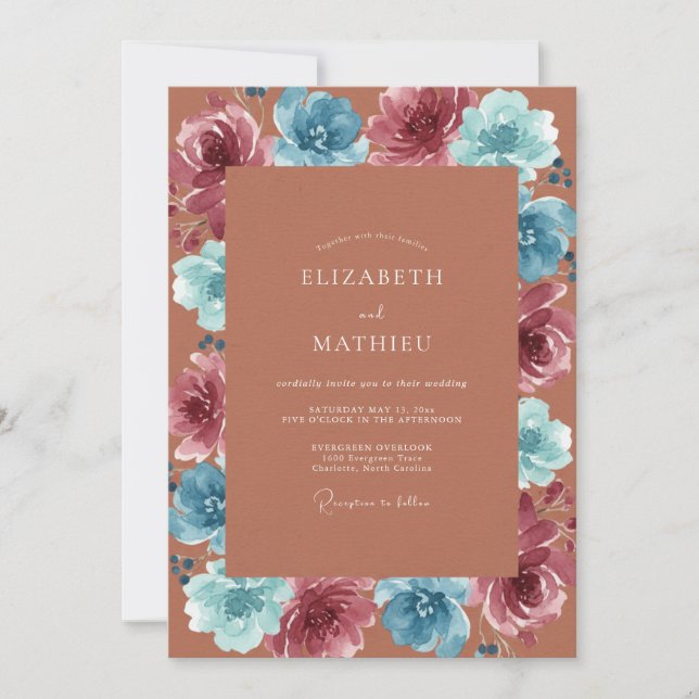 Invitación Boda Pintada de Terracota Malva (Anverso)