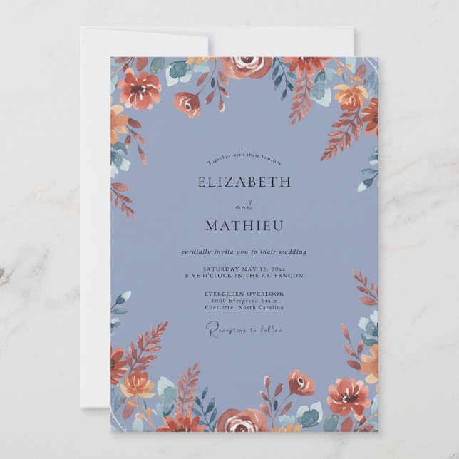 Invitación Boda Pintada de Terracota y Periwinkle (Anverso)