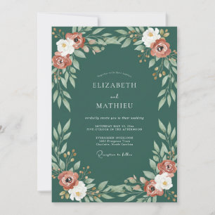 Invitación Boda Pintada de Terracota y Verde Teal