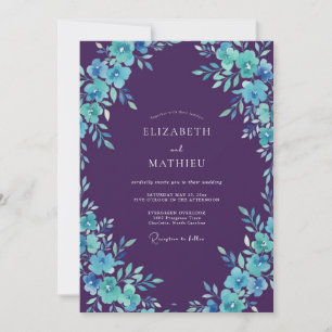Invitación Boda Pintada de Turquesa y Ciruela