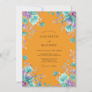 Invitación Boda Pintada de Turquesa y Tangerina