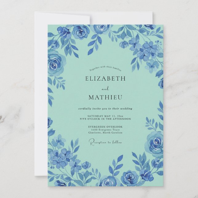 Invitación Boda Pintada de Vid Aquática (Anverso)