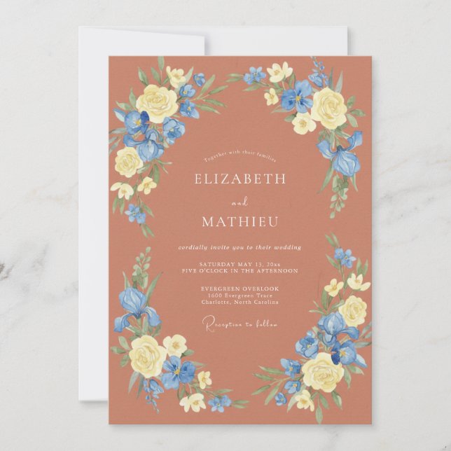 Invitación Boda Pintada de Vinca Cobre (Anverso)