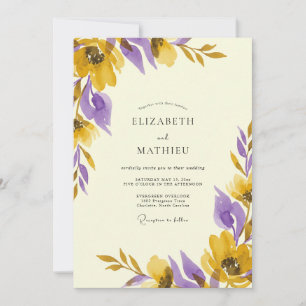 Invitación Boda Pintada de Violeta Amarilla Rústica