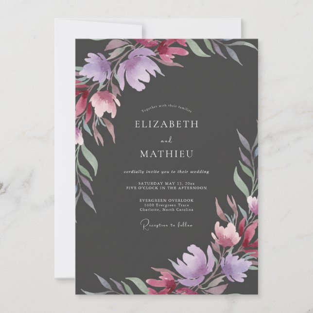 Invitación Boda Pintada de Violeta Carbón (Anverso)