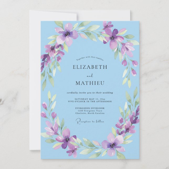 Invitación Boda Pintada de Violeta Celeste (Anverso)