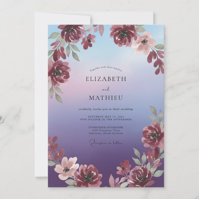 Invitación Boda Pintada de Violeta Ciruela (Anverso)