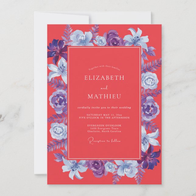 Invitación Boda Pintada de Violeta Coral (Anverso)