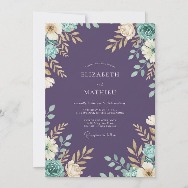 Invitación Boda Pintada de Violeta de Pradera y Menta (Anverso)
