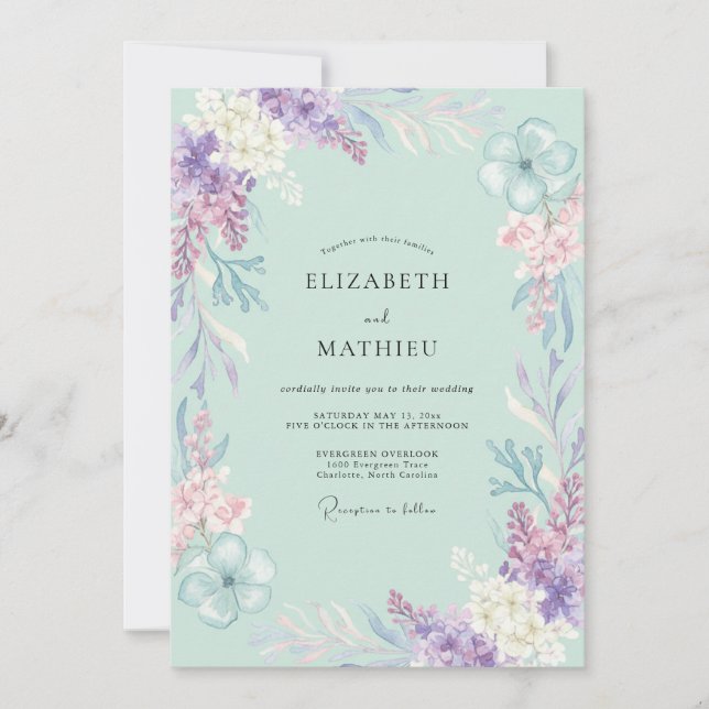 Invitación Boda Pintada de Violeta Espuma de Mar (Anverso)