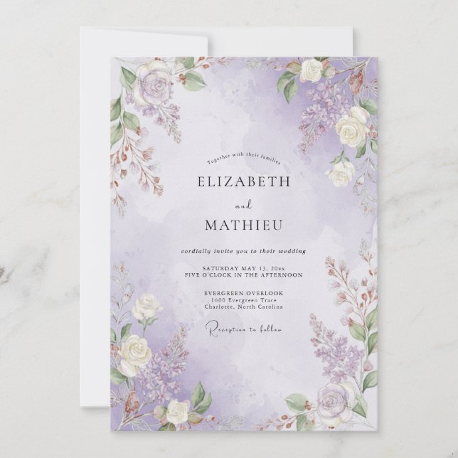Invitación Boda Pintada de Violeta Pálido (Anverso)