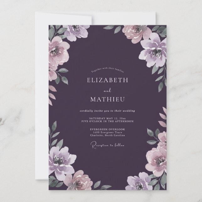 Invitación Boda Pintada de Violeta Profundo (Anverso)