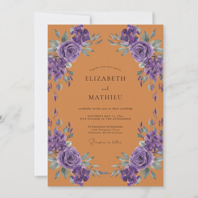 Invitación Boda Pintada de Violeta Terracota (Anverso)