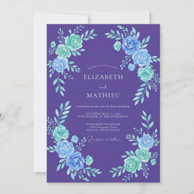 Invitación Boda Pintada de Violeta y Menta (Anverso)