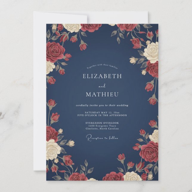 Invitación Boda Pintada de Zafiro Carmesí (Anverso)