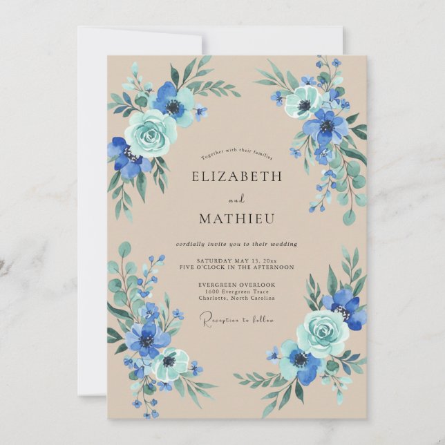Invitación Boda Pintada de Zafiro y Taupe (Anverso)