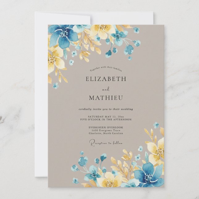 Invitación Boda Pintada Dorada Azur (Anverso)