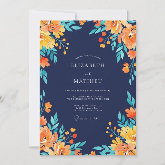 Invitación Boda Pintada Dorada de Medianoche (Anverso)
