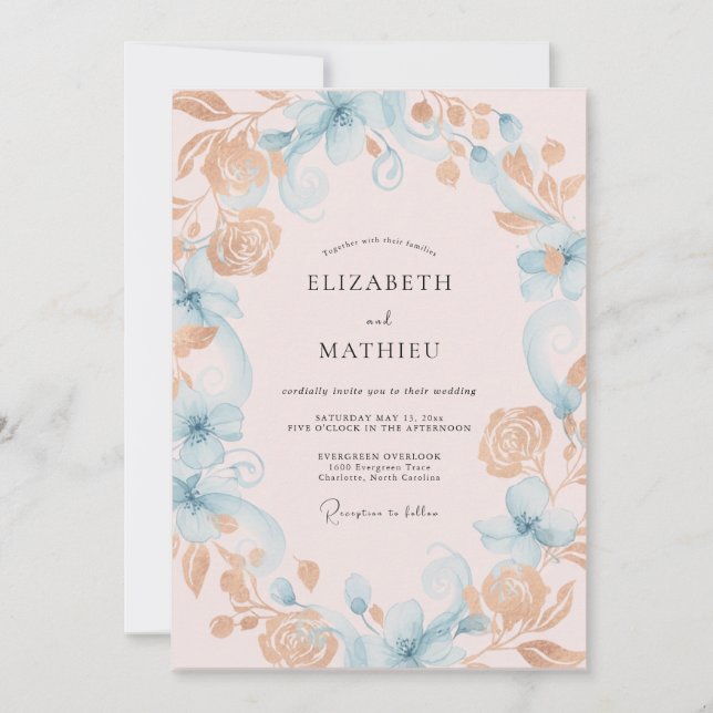 Invitación Boda Pintada Dorada Espuma de Mar (Anverso)