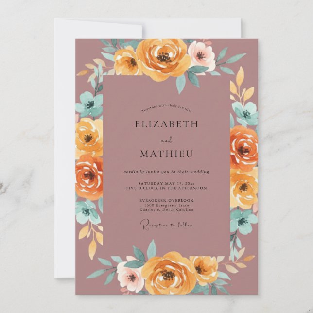 Invitación Boda Pintada en Ámbar Malva (Anverso)