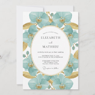 Invitación Boda Pintada en Aqua Dorado