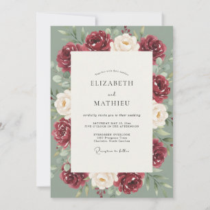 Invitación Boda Pintada en Celadón Granate