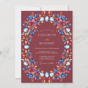 Invitación Boda Pintada en Cobalt Burgundy