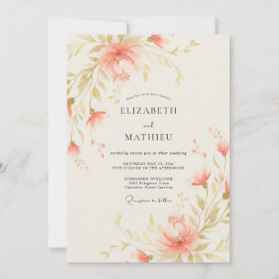 Invitación Boda Pintada en Coral Dorado