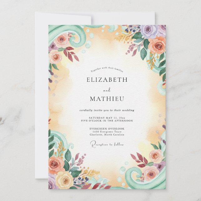 Invitación Boda Pintada en Dorado Pastel (Anverso)