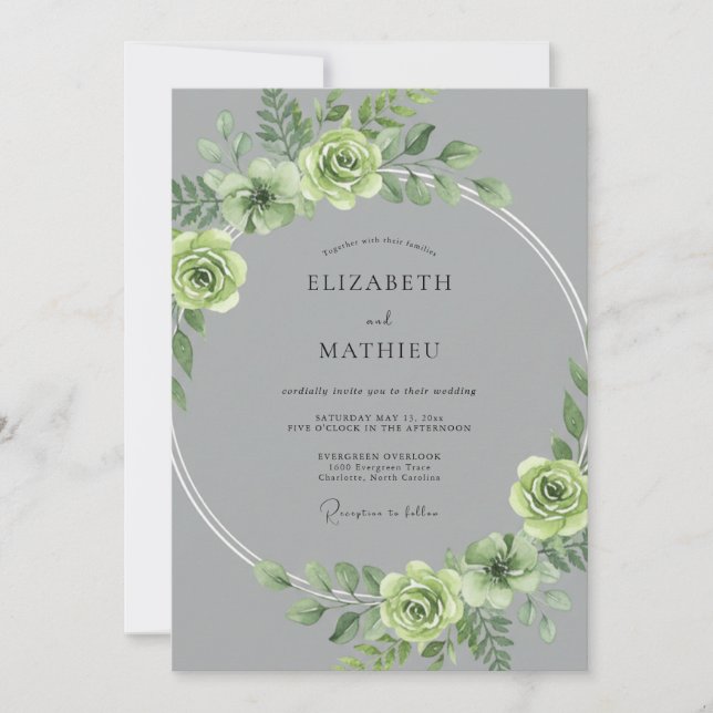 Invitación Boda Pintada en Gris Celadón (Anverso)