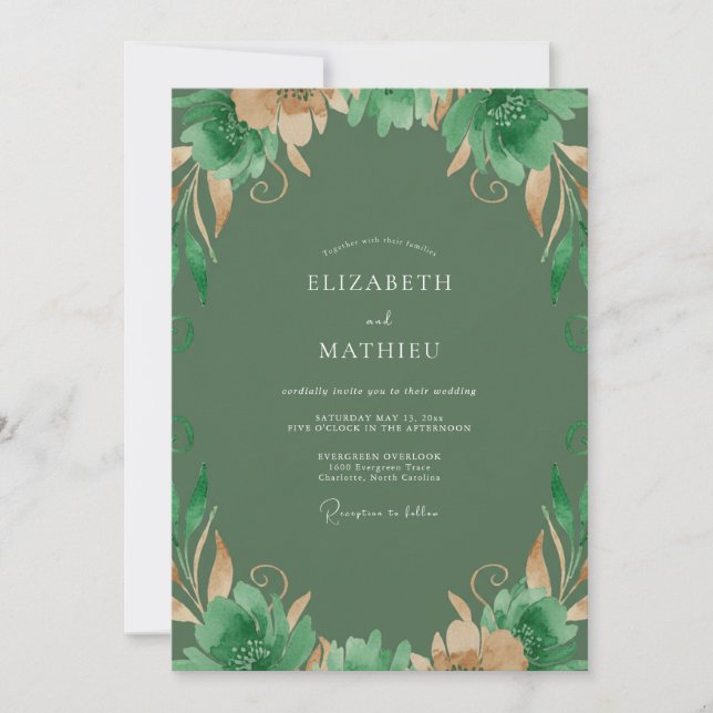 Invitación Boda Pintada en Oro Oliva (Anverso)
