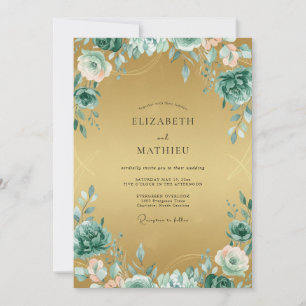 Invitación Boda Pintada en Oro y Aqua
