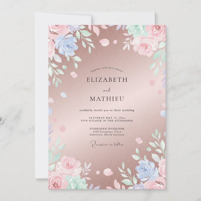 Invitación Boda Pintada en Rosa Dorado (Anverso)