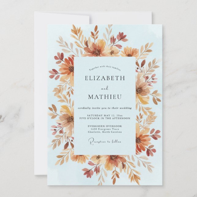 Invitación Boda Pintada en Terracota Ámbar (Anverso)