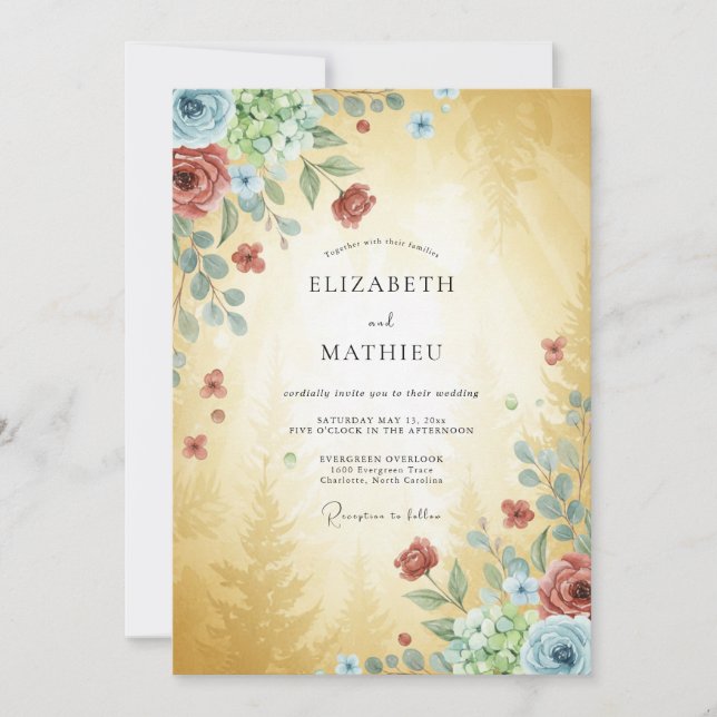 Invitación Boda Pintada en Terracota Dorada (Anverso)