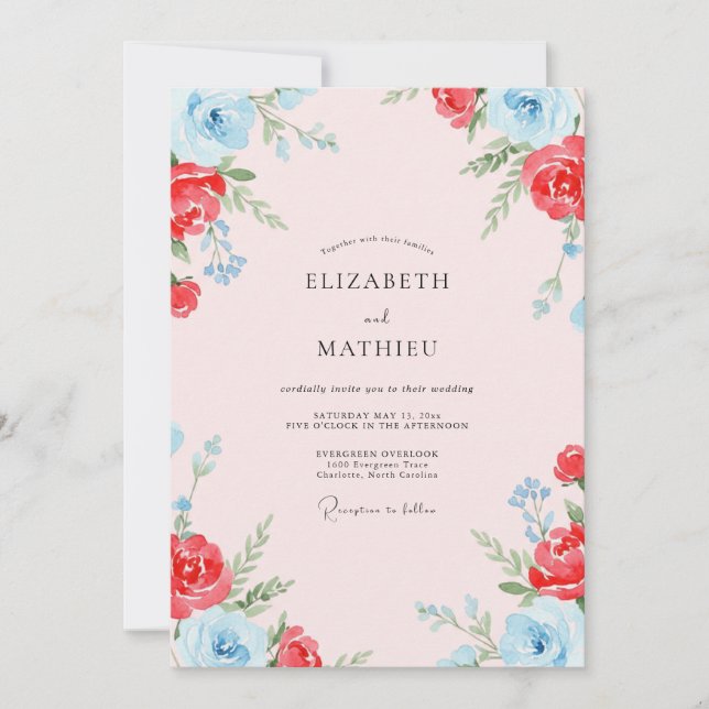 Invitación Boda Pintada Escarlata y Cerúlea (Anverso)