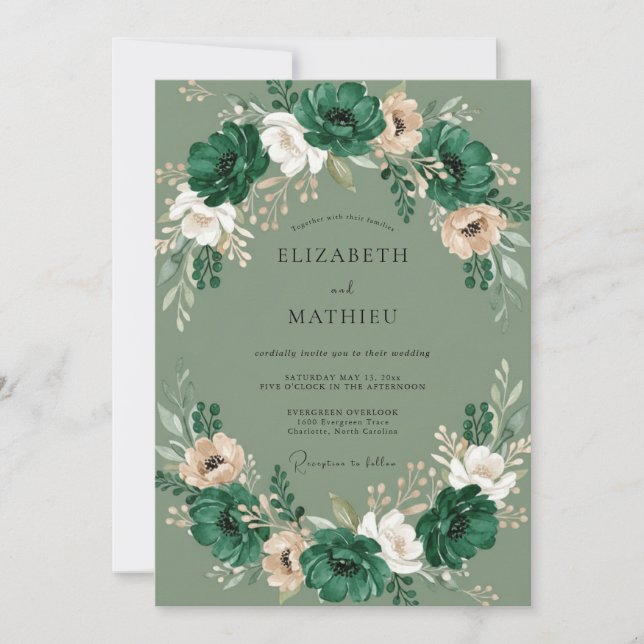 Invitación Boda Pintada Esmeralda Musgo (Anverso)