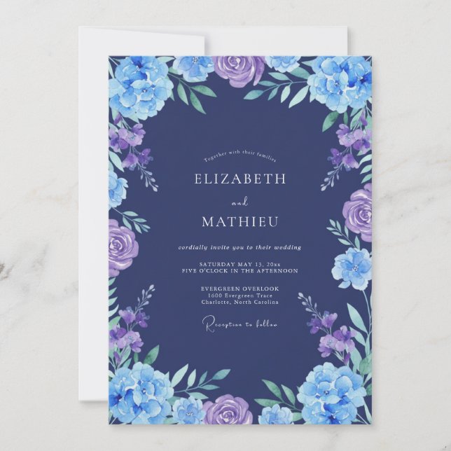 Invitación Boda Pintada Índigo Amatista (Anverso)