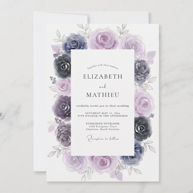 Invitación Boda Pintada Índigo Amatista (Anverso)