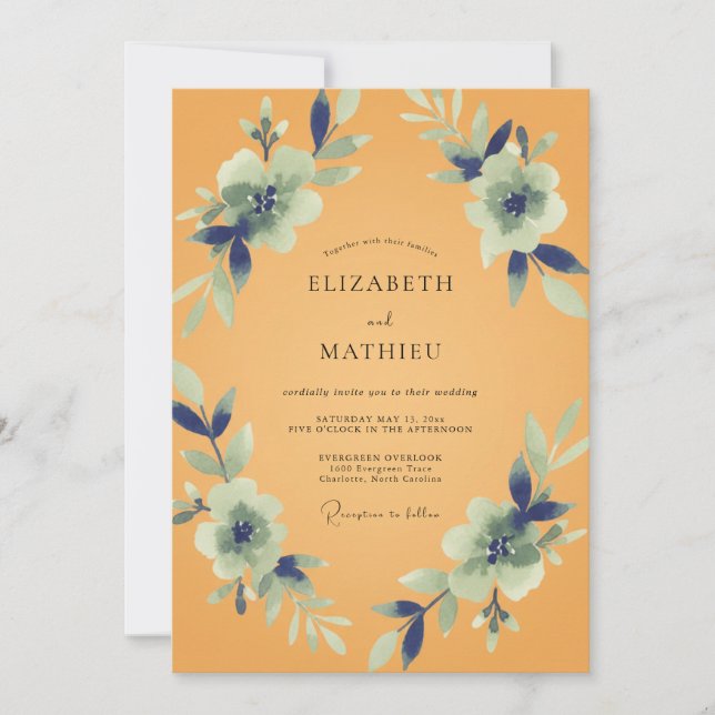 Invitación Boda Pintada Índigo Ámbar (Anverso)