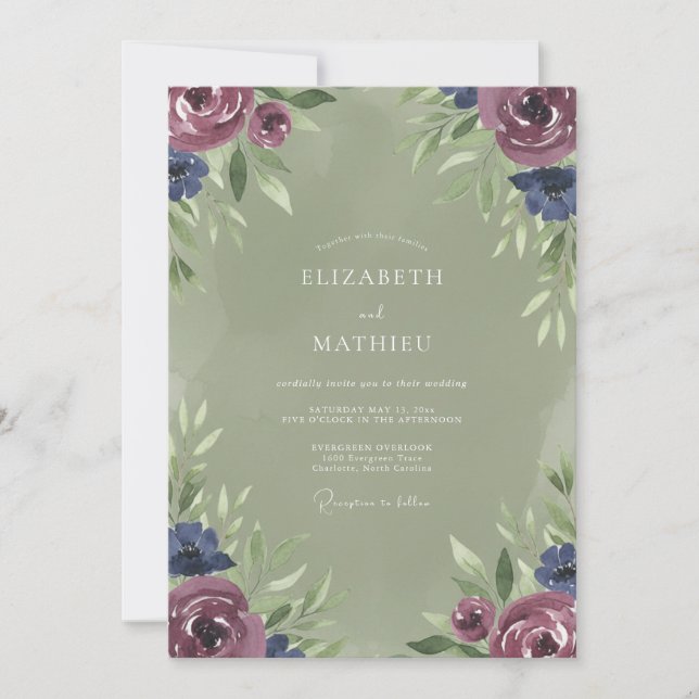 Invitación Boda Pintada Índigo Ciruela (Anverso)