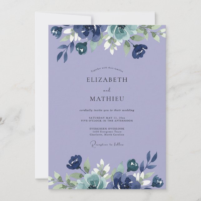 Invitación Boda Pintada Índigo de Periwinkle (Anverso)