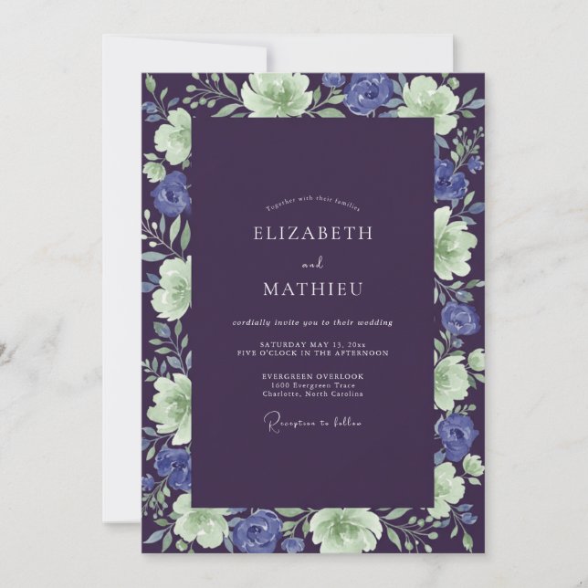 Invitación Boda Pintada Índigo Menta (Anverso)