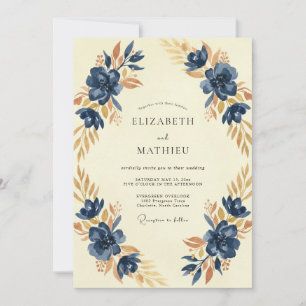 Invitación Boda Pintada Índigo Ocre