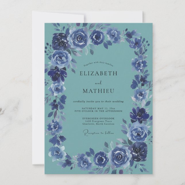 Invitación Boda Pintada Índigo Teal (Anverso)