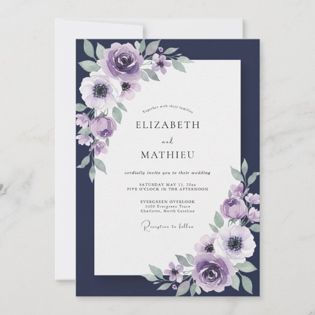 Invitación Boda Pintada Índigo Violeta (Anverso)