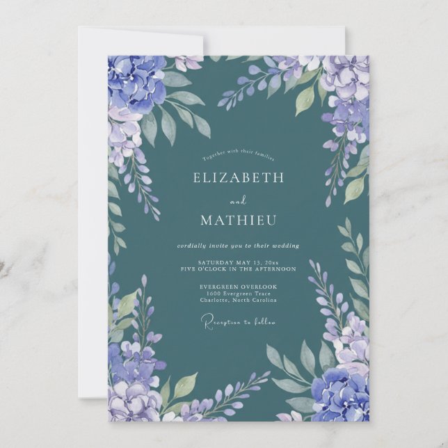 Invitación Boda Pintada Lila Abeto (Anverso)