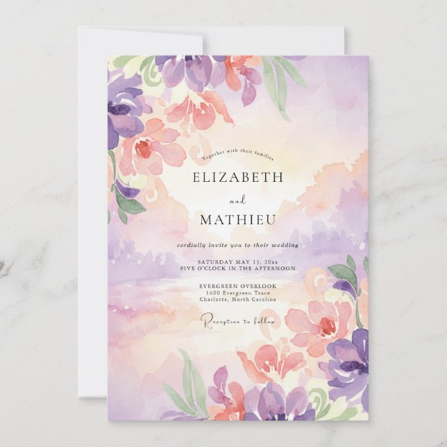 Invitación Boda Pintada Lila Ámbar (Anverso)