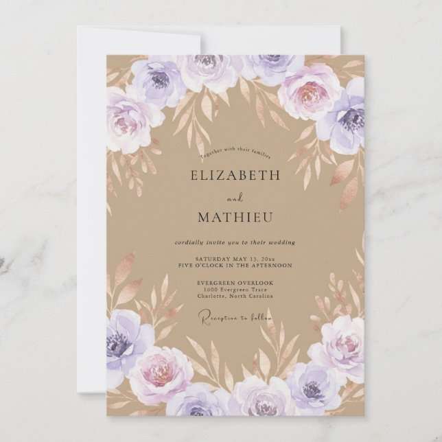 Invitación Boda Pintada Lila Grisáceo (Anverso)