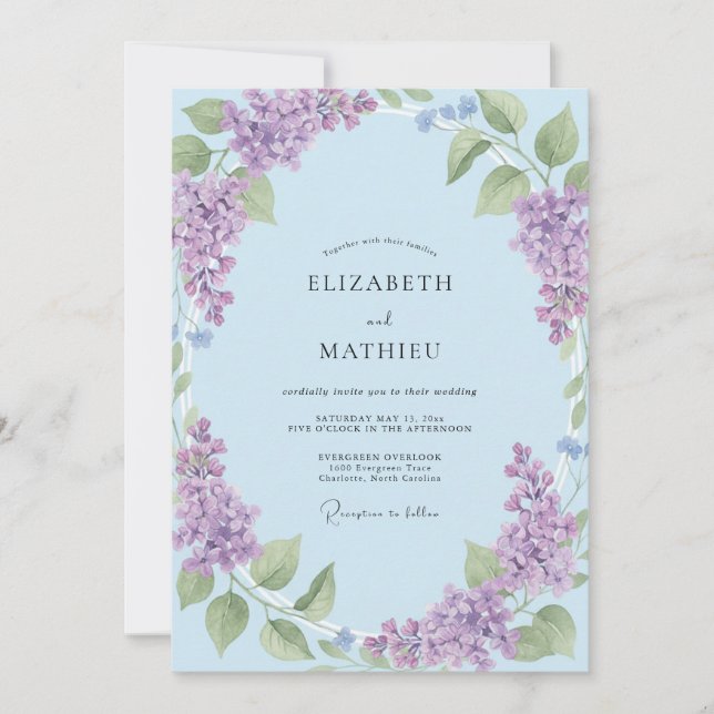 Invitación Boda Pintada Lila Periwinkle (Anverso)